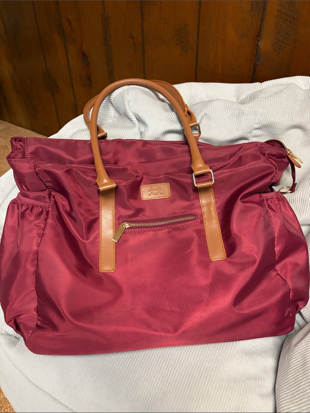 The Teachers Tote.  Burgundy Tote with Tan Accent Handles. Great condition.